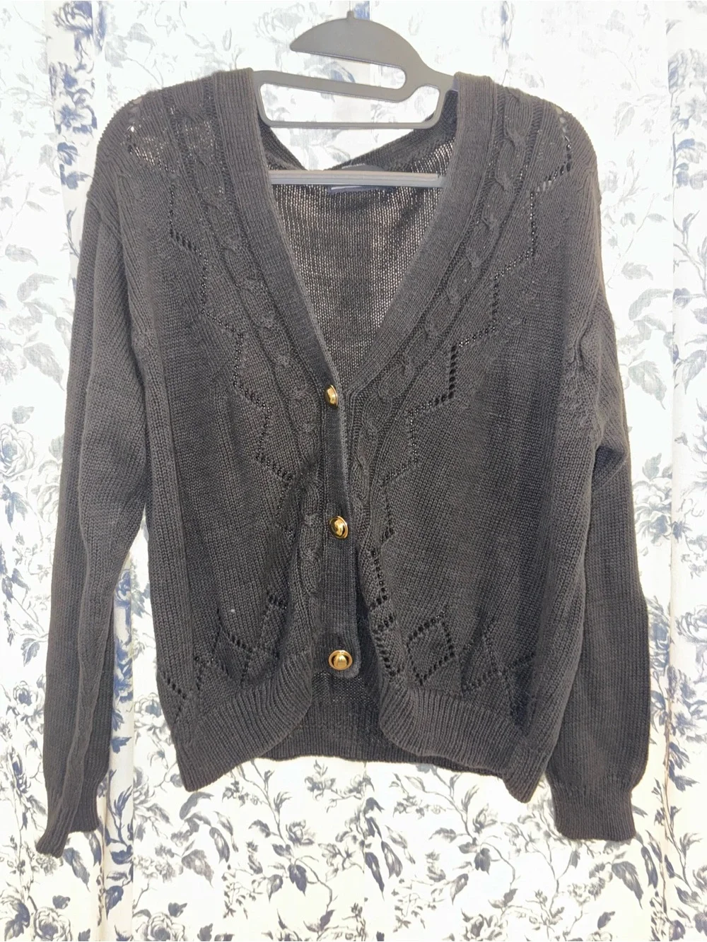 Hunter Black Knit V-Neck Cardigan with Gold Buttons
